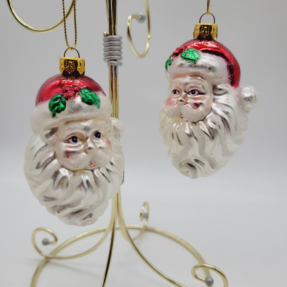Vtg The Brass Key Santa Claus Head Glass Christmas Ornament Hand Crafted 2002